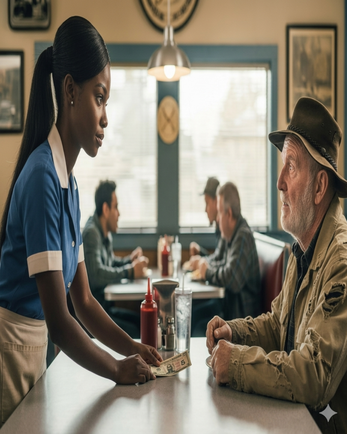 A tired waitress quietly paid for an old homeless man’s soup and refused his $5 tip, saying “Guests don’t pay for kindness.” The man was actually a reclusive billionaire testing the world. What she said that night quietly rewrote his entire will. | HO