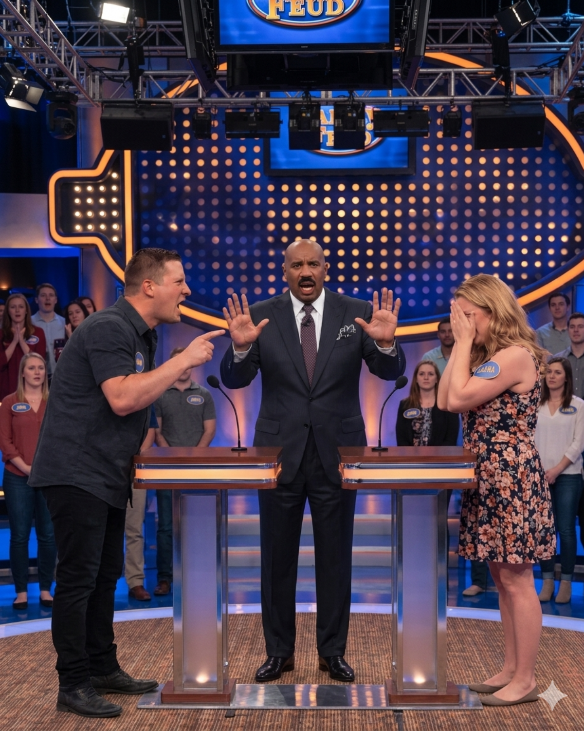 A husband thought he was being funny on Family Feud, teasing his wife of 17 years in front of everyone. The room went quiet… until Steve Harvey stopped the show, looked him in the eye, and said something no one saw coming. | HO!!!!