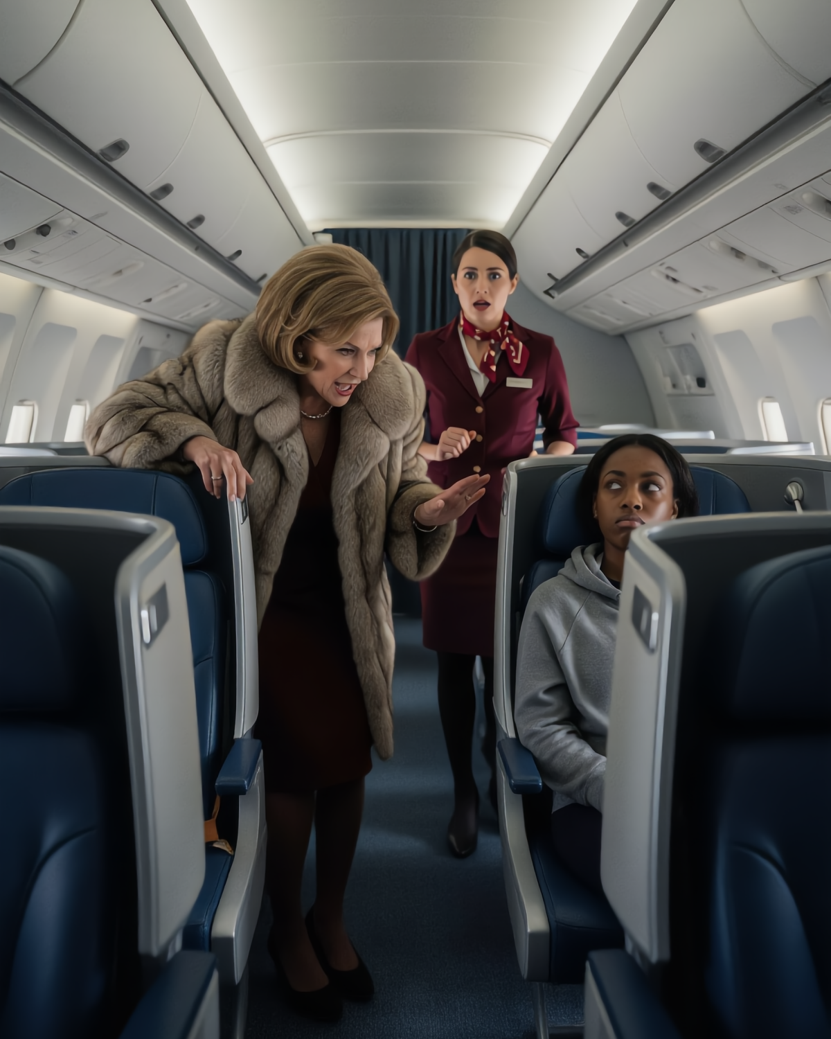 A woman in a fur coat stormed down the first-class aisle and demanded the young Black woman in seat 2B be removed. “She doesn’t belong here,” she snapped. Moments later, the young woman stood up, slipped on her captain’s jacket with four gold stripes.| HO!