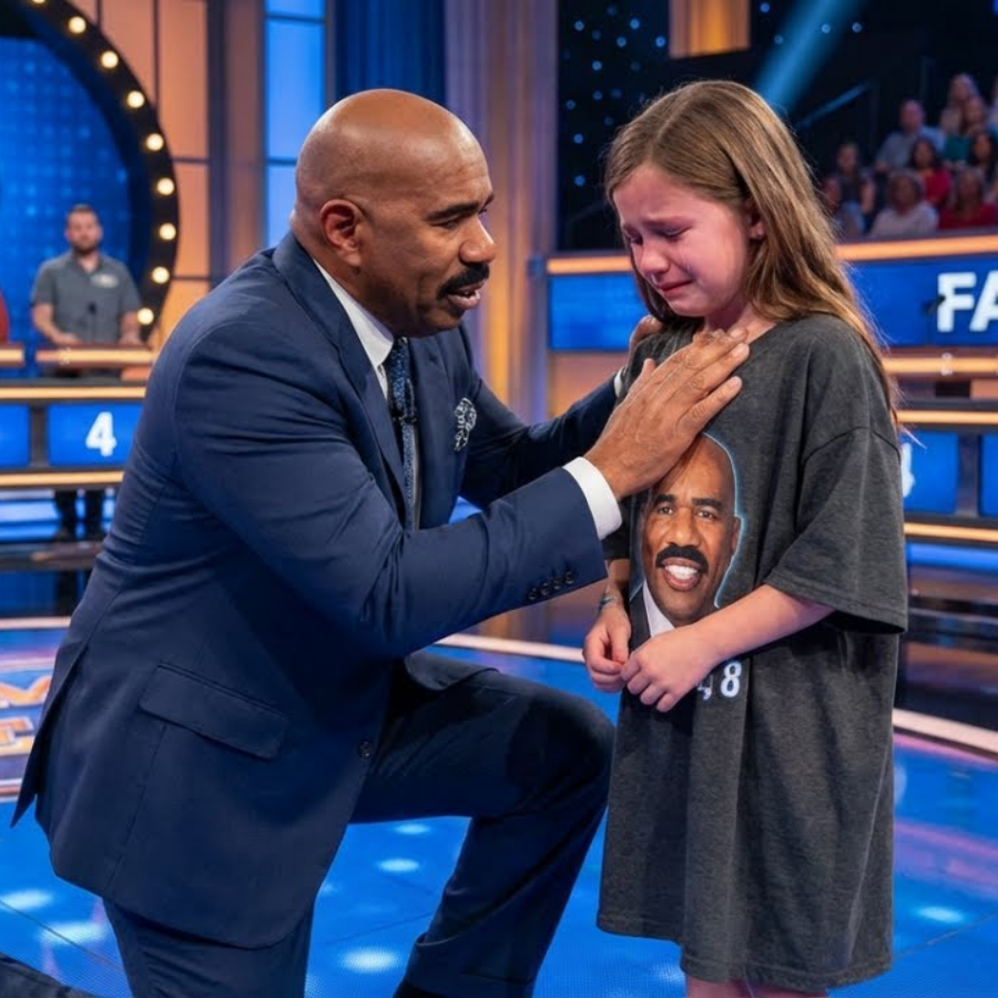 An 8-year-old couldn’t stop crying on Family Feud—her dad had died two weeks earlier, and the empty podium beside her said it louder than words. Her mom tried to take her backstage. Steve stopped everything: “No. We’re taking a break.” | HO!!!!