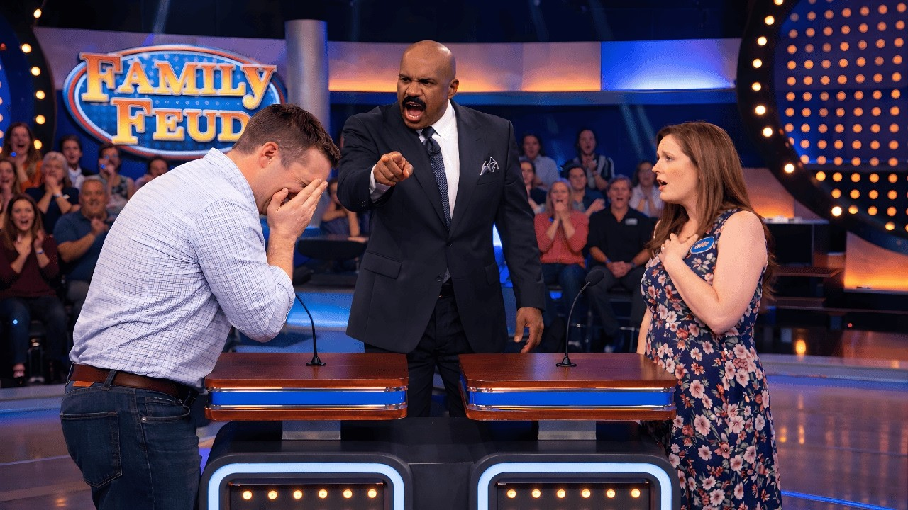 He thought he was being funny on Family Feud—turning his wife into the punchline in front of their kids. The room laughed… then went still. Steve Harvey didn’t roast him. Steve Harvey Makes Him Regret It | HO!!!!