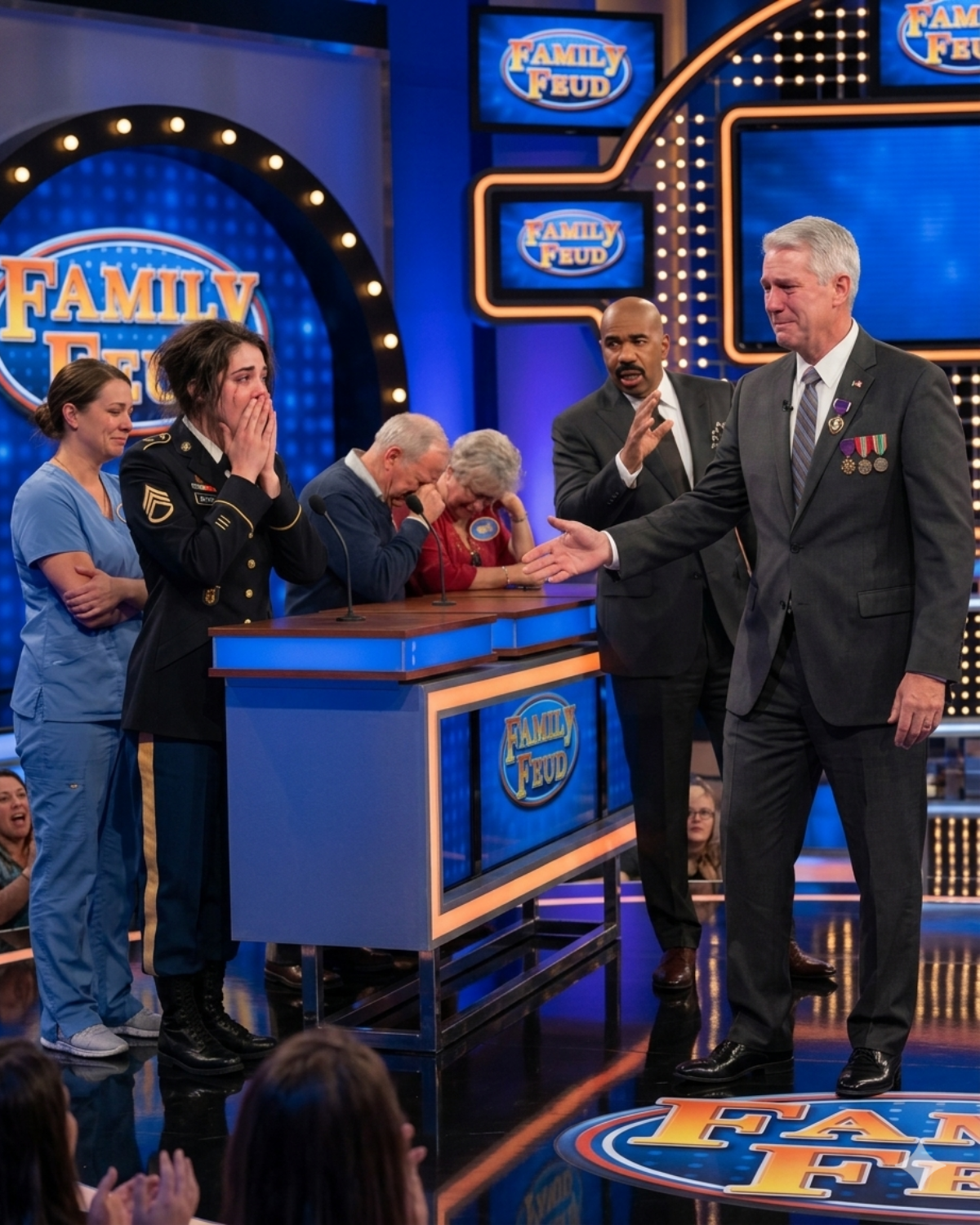 He hadn’t held his twin daughters in 23 years. Then Steve Harvey said, ‘Walk through that door.’ A ranger. Two purple hearts. And a little girl who handed over her favorite rabbit. ‘Happy tears, Grandpa.’ | HO!!!!