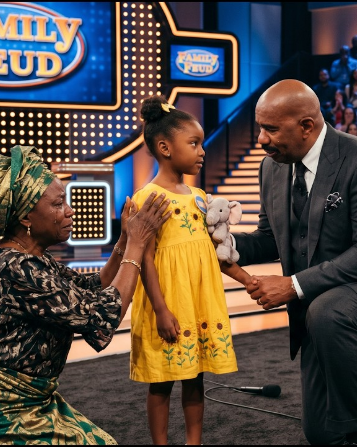 A 7-year-old in a yellow dress walked up to Steve Harvey and handed him a note. He read it silently—then had to step away.  His answer stopped the whole studio. | HO!!!!