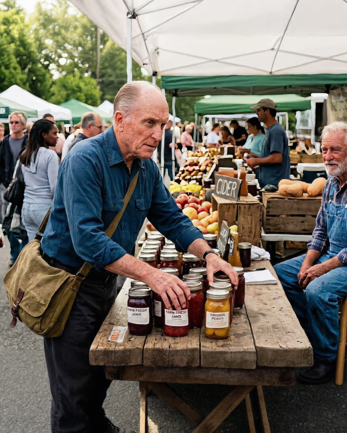 Robert Duvall noticed an old farmer’s stall that 𝐧𝐨 𝐨𝐧𝐞 was visiting.  He didn’t just buy something. He quietly rearranged the table—preserves to the front, prices visible, sign up. Took 5 minutes. The man sold out that day.  | HO