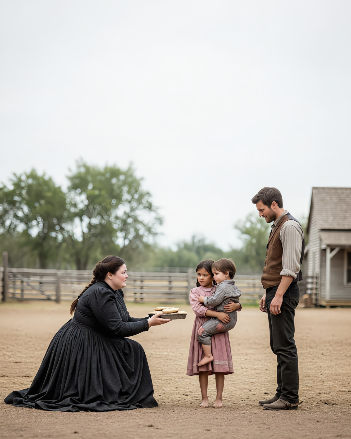 “I don’t want your name. But I can feed your children.” An 𝐨𝐛𝐞𝐬𝐞 widow, rejected everywhere, knocked on a starving rancher’s door. He let her stay. She didn’t leave.  Months later, his 6-year-old daughter asked: “If you stay forever… do you become our mother?”  | HO