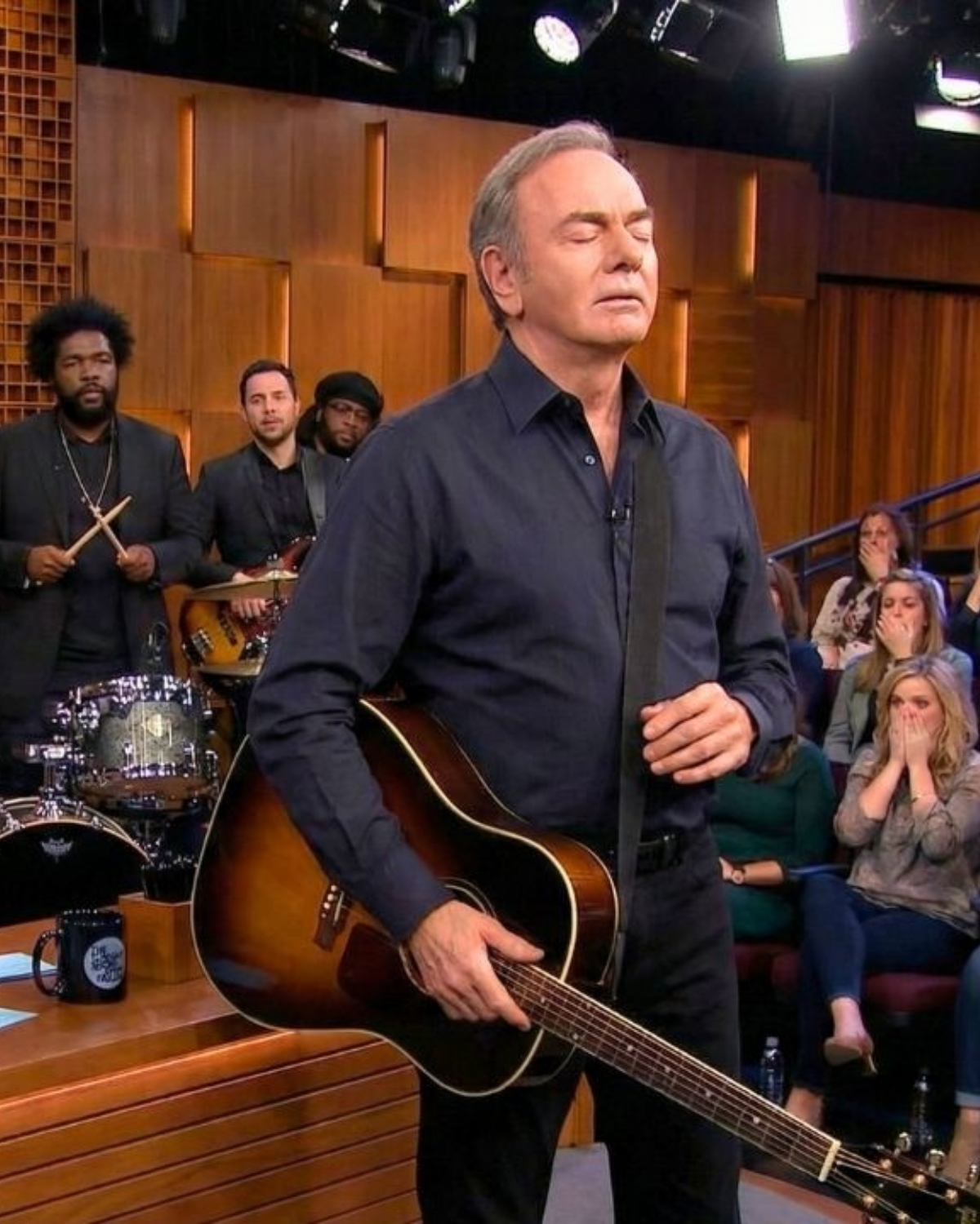 Jimmy Fallon FROZEN When Neil Diamond Suddenly Stops Playing After Hearing This Sound | HO!!!!