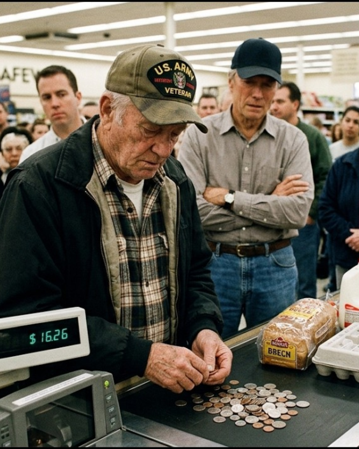 One act of kindness in a grocery store changed everything for a veteran counting coins for bread. Clint Eastwood stepped in quietly—then strangers followed. Tears, cash, a gift card, and a fund named after him. | HO!!!!