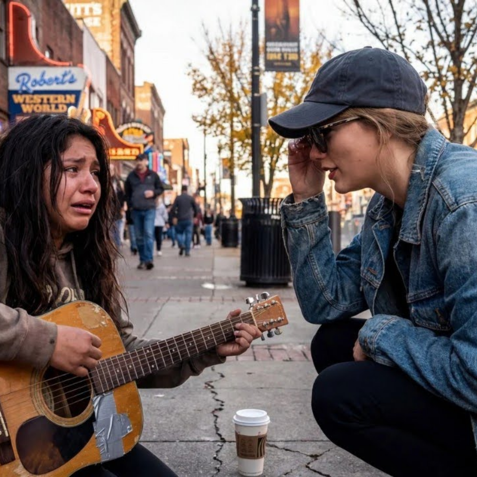 Taylor Swift stopped mid-stride on a Nashville sidewalk… for a homeless teen playing her song on a BROKEN guitar with only FOUR strings. | HO